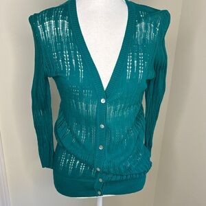 Forever 21 Teal Open-Knit Cardigan. Large